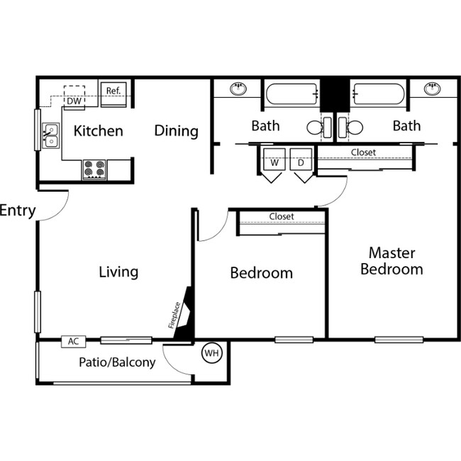 2 Bedroom 2 Bathroom (B) floor plan